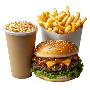 Delicious Cheeseburger with French Fries and a Side of Corn, a Classic Fast Food Meal with a Transparent Background png