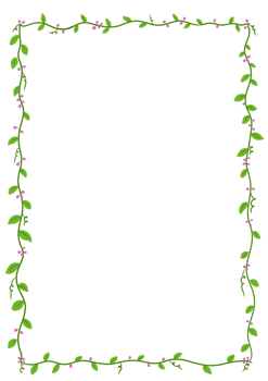 A4 paper frame green leaves with pink flowers png