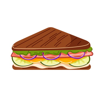 Colorful sandwich with multiple layers of fresh vegetables, cheese, and meat. Cartoon style design for menu or advertisements. illustration isolated on a white background. vector