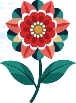 A flower with leaves and a red center vector