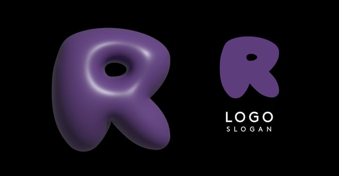 Inflatable letter R appealing 3D logo, glossy shiny bubble logotype for education and childish poster design, U2K brand identity, tech startup, eye-catching typographic. illustration vector