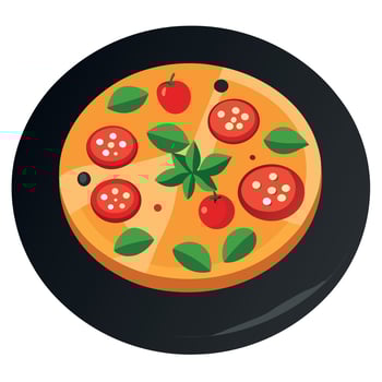 A pizza with tomatoes on a black plate vector