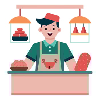 Butcher selling meat at the meat counter vector