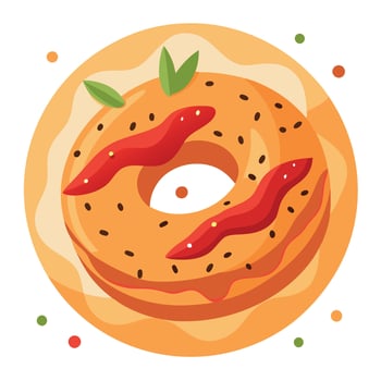 Delicious Bacon and Tomato Bagel with Spices vector
