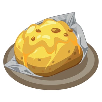 Baked potatoes with cheese and onions on foil vector