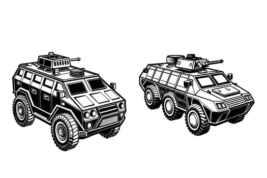 2 different Armored Vehicle silhouette on white background vector