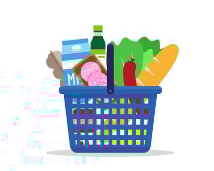 Shopping basket full of fresh products. vector