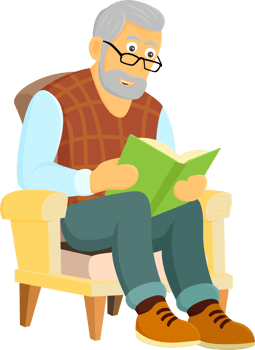 Grandpa reads a book. png