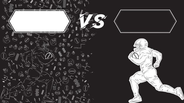 american football table match in outline isolated in dark black running for victory grip the ball, with icon american football background vector