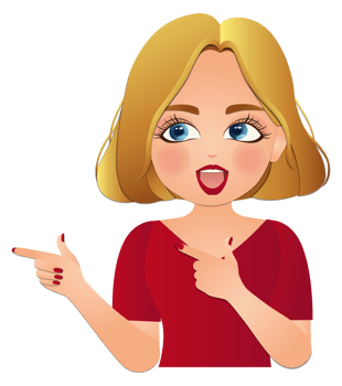 Cute cartoon Young girl with short wavy hair presenting with hand and pointing with finger png