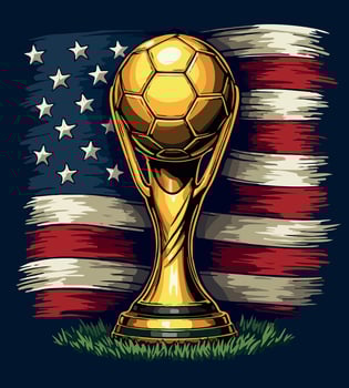 a gold trophy with a flag and a flag behind it vector