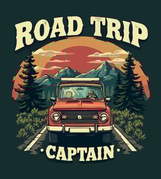 a car that says road trip on it vector