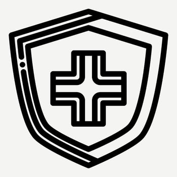 health protection icon, illustration of a shield and cross as a symbol of protecting the immune system, fighting viruses and maintaining health. vector