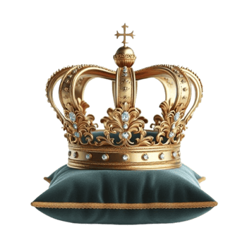 A golden crown on a green pillow png