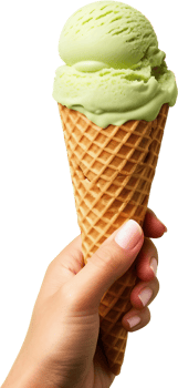 ice cream in a waffle cone with a green swirl png