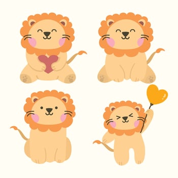 Cute lion element set in kawaii style. Suitable for flat design graphic illustration, clip art, mascot, stickers, etc vector