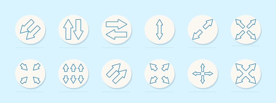 Arrow and direction icon set. Various arrow symbols for navigation, movement, and flow in design and infographic themes vector