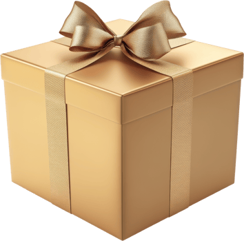 Gold Gift Box with Bow Luxury Present Birthday Surprise png