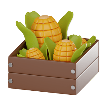 Wood Box with corn 3D Icon, Healthy Vegetable Illustration png