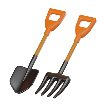 Gardening Tools 3D Illustration, Shovel and Pitchfork Render Icon png
