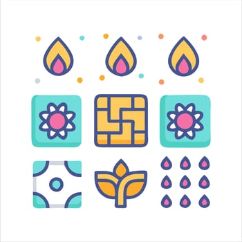Diwali icon set vector