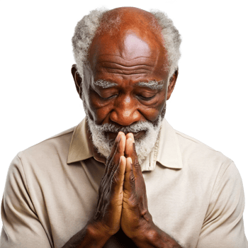 Elderly Man Deep in Prayer with Hands Clasped, Contemplative and Peaceful cut out isolated PNG transparent