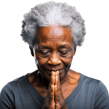 Elderly Woman Praying with Eyes Closed, Deep in Thought cut out isolated PNG transparent