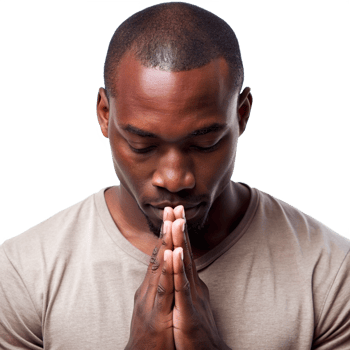 Man in Deep Contemplation with Hands in Prayer Position cut out isolated PNG transparent