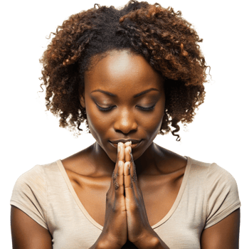 Serene African American Woman in Prayer with Hands Clasped cut out isolated PNG transparent