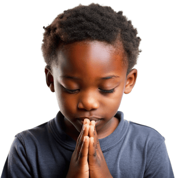 Portrait of a Young Boy in Prayer with Hands Clasped, Reflecting Serenity and Innocence cut out isolated PNG transparent