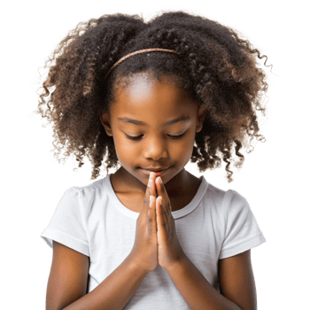 Young African American Girl Praying with Hands Clasped cut out isolated PNG transparent