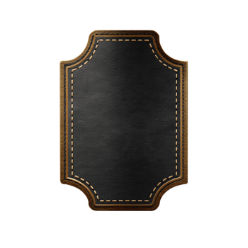Luxury Black and Gold Leather Label with Stitched Border, cut out isolated PNG transparent