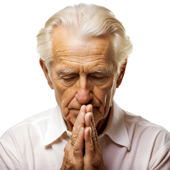 Elderly Man in Deep Contemplation with Hands Clasped in Prayer cut out isolated PNG transparent