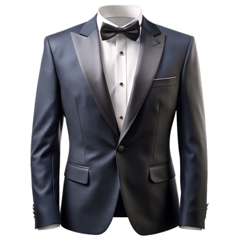 Elegant Navy Blue Tuxedo with Black Satin Lapels and Bow Tie - Men's Formal Wear for Special Occasions, cut out isolated PNG transparent