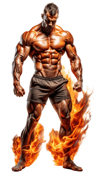 Muscular Bodybuilder with Fiery Aura, Fitness Motivation and Strength Concept cut out png on transparent background