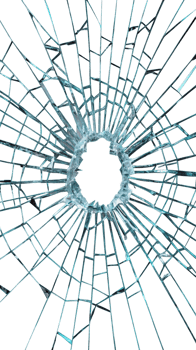 High-Resolution Broken Glass with Central Impact Hole cut out png on transparent background