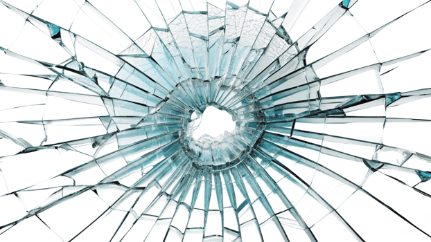 High-Resolution Image of a Bullet Hole in Glass with Shattered Cracks cut out png on transparent background
