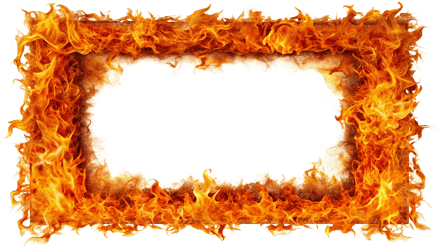 Fiery Frame Border with Intense Flames and Dark Center cut out png on transparent background