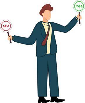 decision making concept illustration, choose yes or no alternative or choosing option png