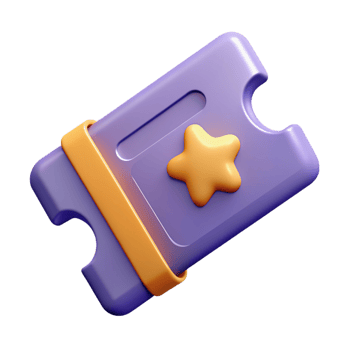 3D Purple and Orange Ticket Icon with Star Shape for Event and Entertainment png