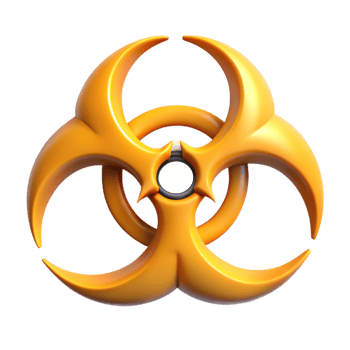 3D Biohazard Symbol Icon in Shiny Orange isolated PNG transparent background