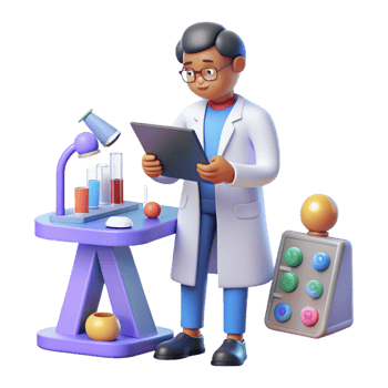 3D Icon of Scientist Conducting Laboratory Research with Equipment isolated PNG transparent background