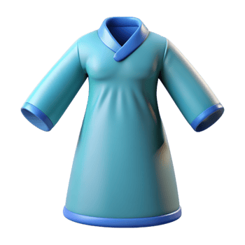 3D Icon of a Blue Surgical Gown isolated PNG transparent background