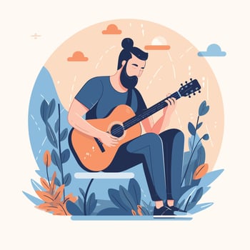 man playing guitar on bench illustration vector