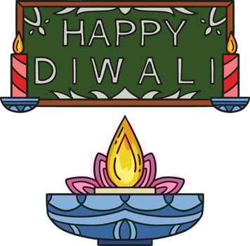 Happy Diwali on Top of Candle Cartoon Clipart vector