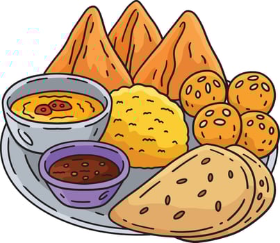 Diwali Food on Thali Plat Cartoon Colored Clipart vector