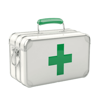 White First Aid Kit with Green Cross on Lid, on Transparent background png