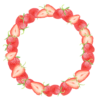 Red strawberry hand drawn watercolor illustration. Isolated round frame for banner template with copy space for text. Delicious food art, fresh botanical realistic painting. Summer sweet berry clipart png