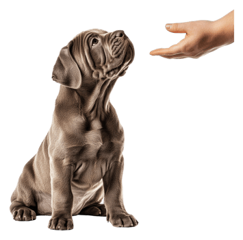 Young puppy interacting with hand indoors png