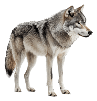 Majestic wolf standing alert in natural posture png